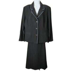 Black Blue Pinstripe Blazer Skirt Suit Set 18 vintage 90's dark academia
